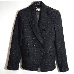 A.L.C. Womens Chelsea Metallic Black Tweed Double-Breasted Blazer Sz 4 Mob Wife